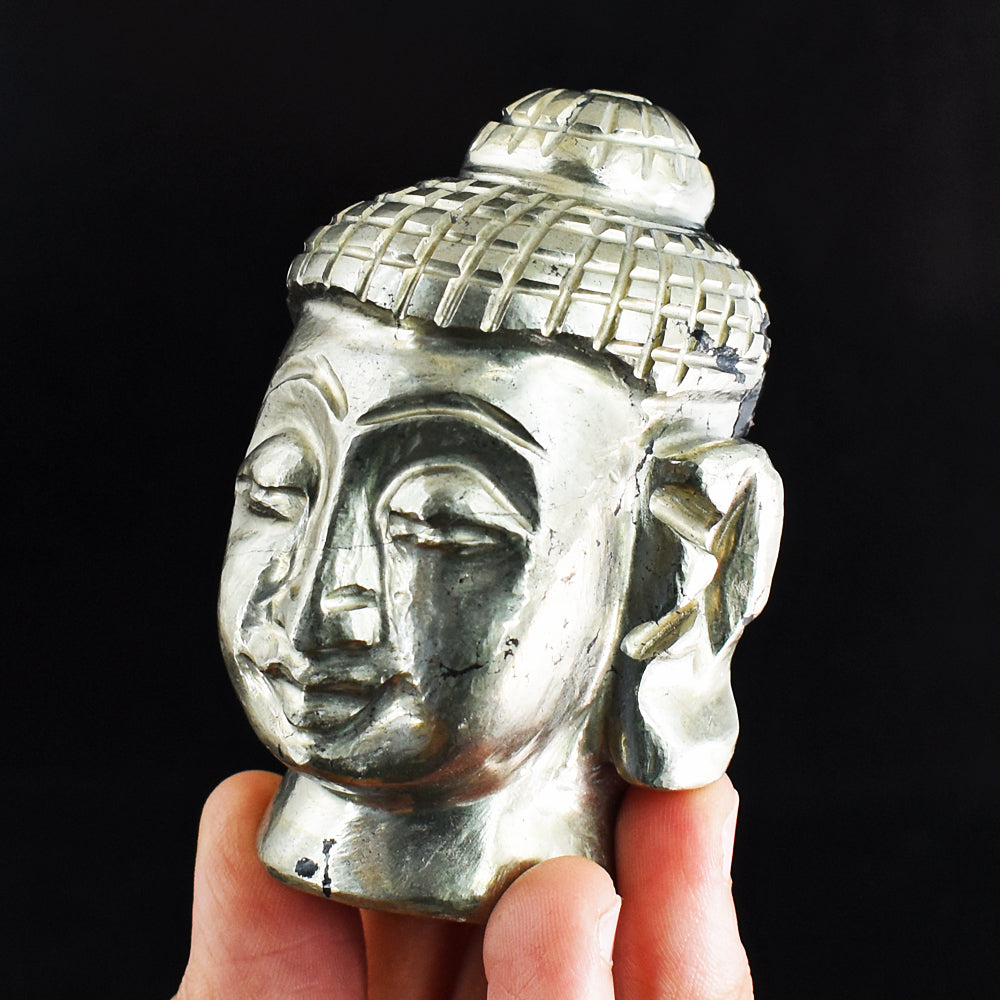 1671.00 Carats Genuine Pyrite Hand Carved  Crystal Gemstone Buddha Head Carving