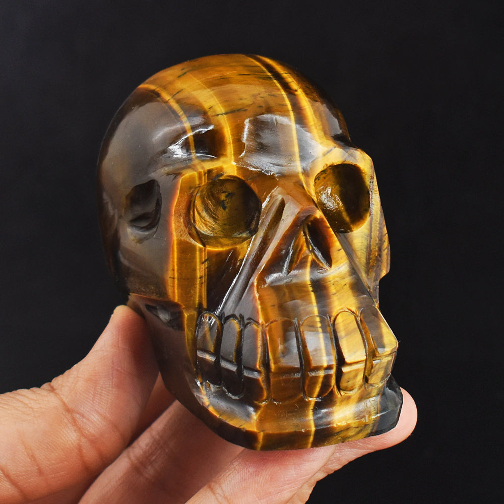 Natural 1372.00 Carats Genuine Golden Tiger Eye Hand Carved Crystal  Gemstone Skull Carving