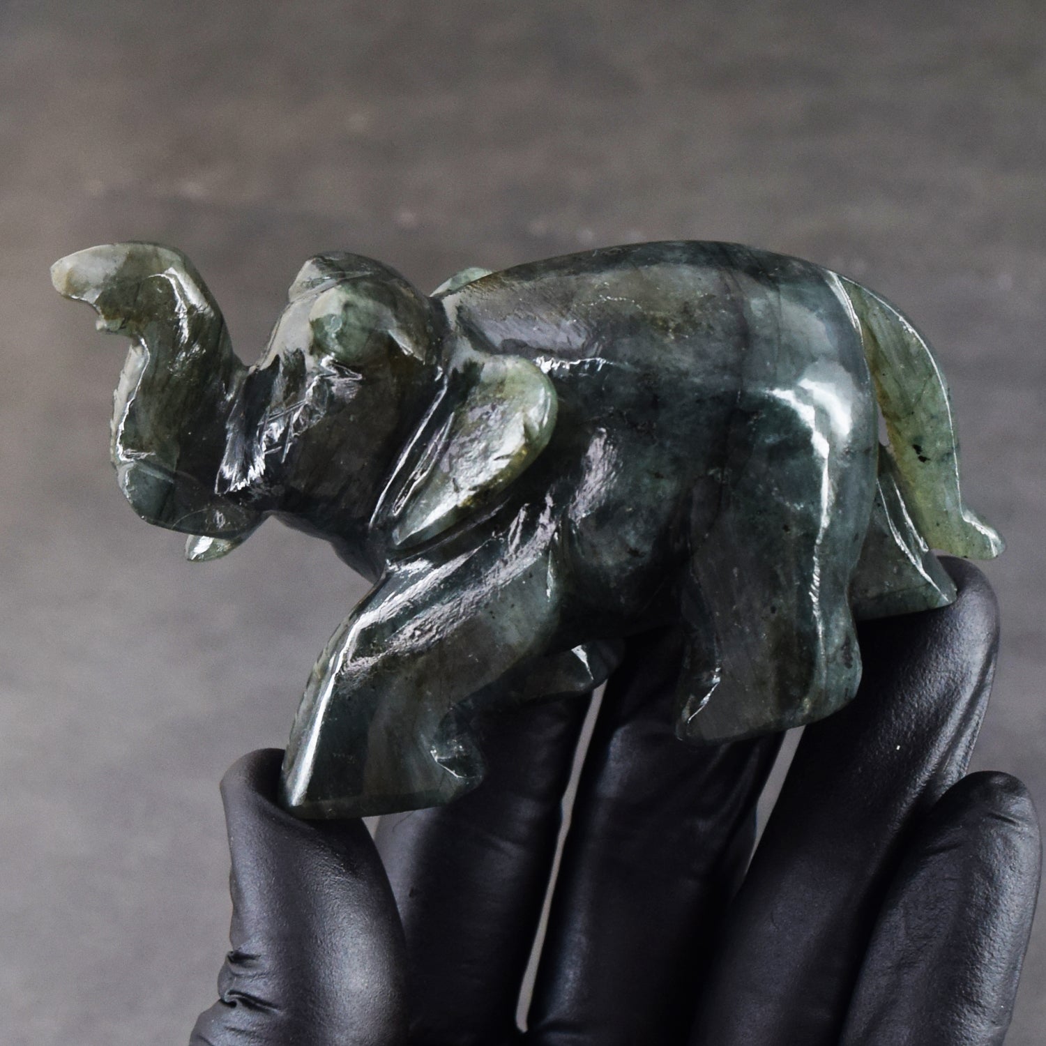 Genuine 917.00 Cts Blue Flash Labradorite Carved Premium Crystal Elephant