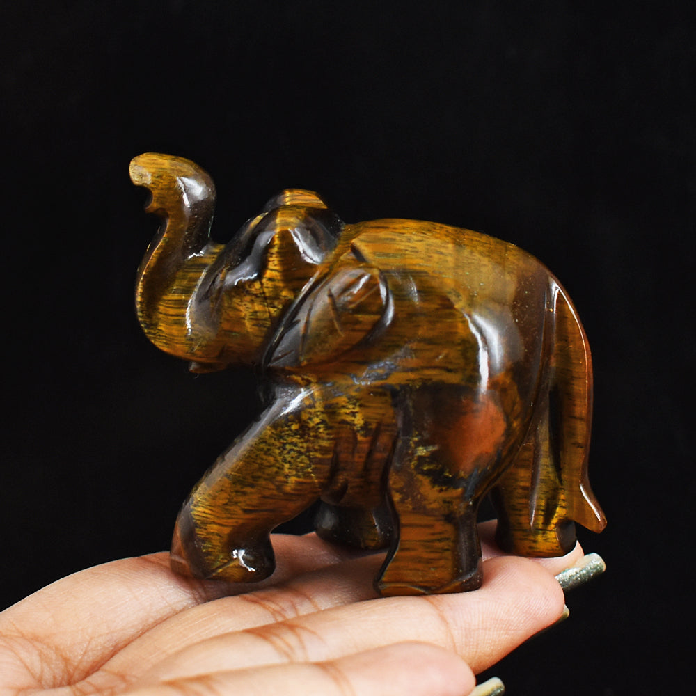 Amazing 462.00 Cts Genuine Golden Tiger Eye Hand Carved Crystal Gemstone Carving Elephant