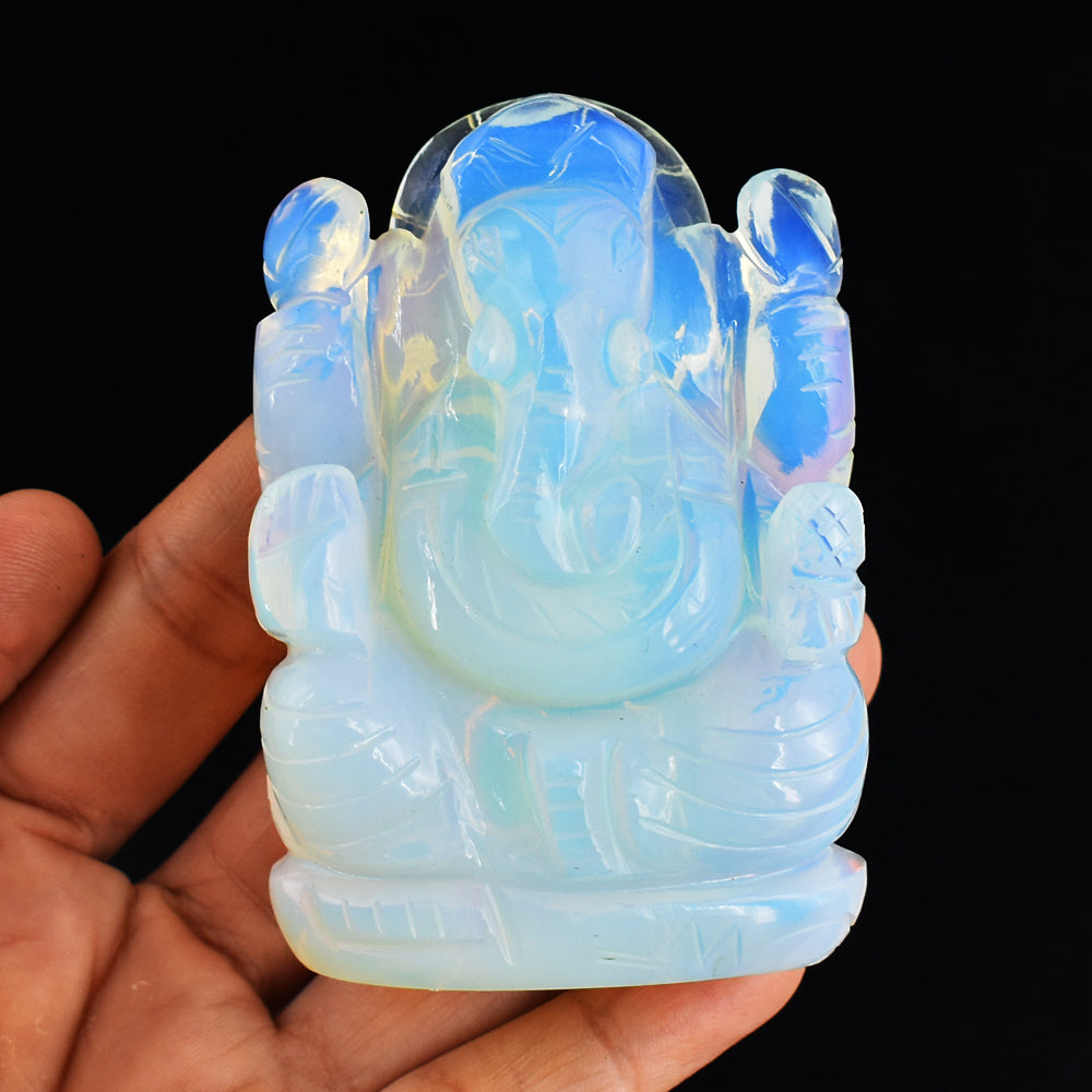 Gorgeous 929.00 Cts Genuine Opalite Hand Carved Crystal Lord Ganesha Gemstone Carving