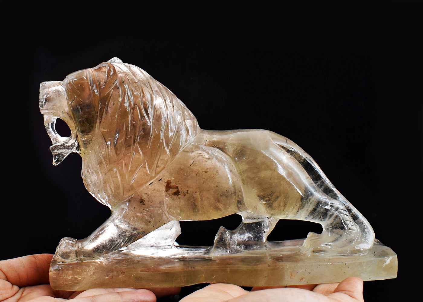 Craftsmen 6127.00 Carats  Genuine Smoky Quartz Hand Carved Crystal Gemstone Carving Lion