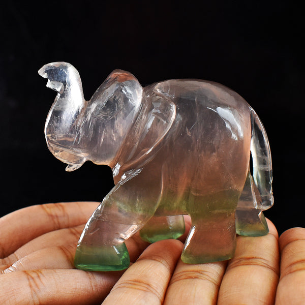 Craftsmen Multicolor Fluorite Hand Carved Genuine Crystal Gemstone Carving Elephant