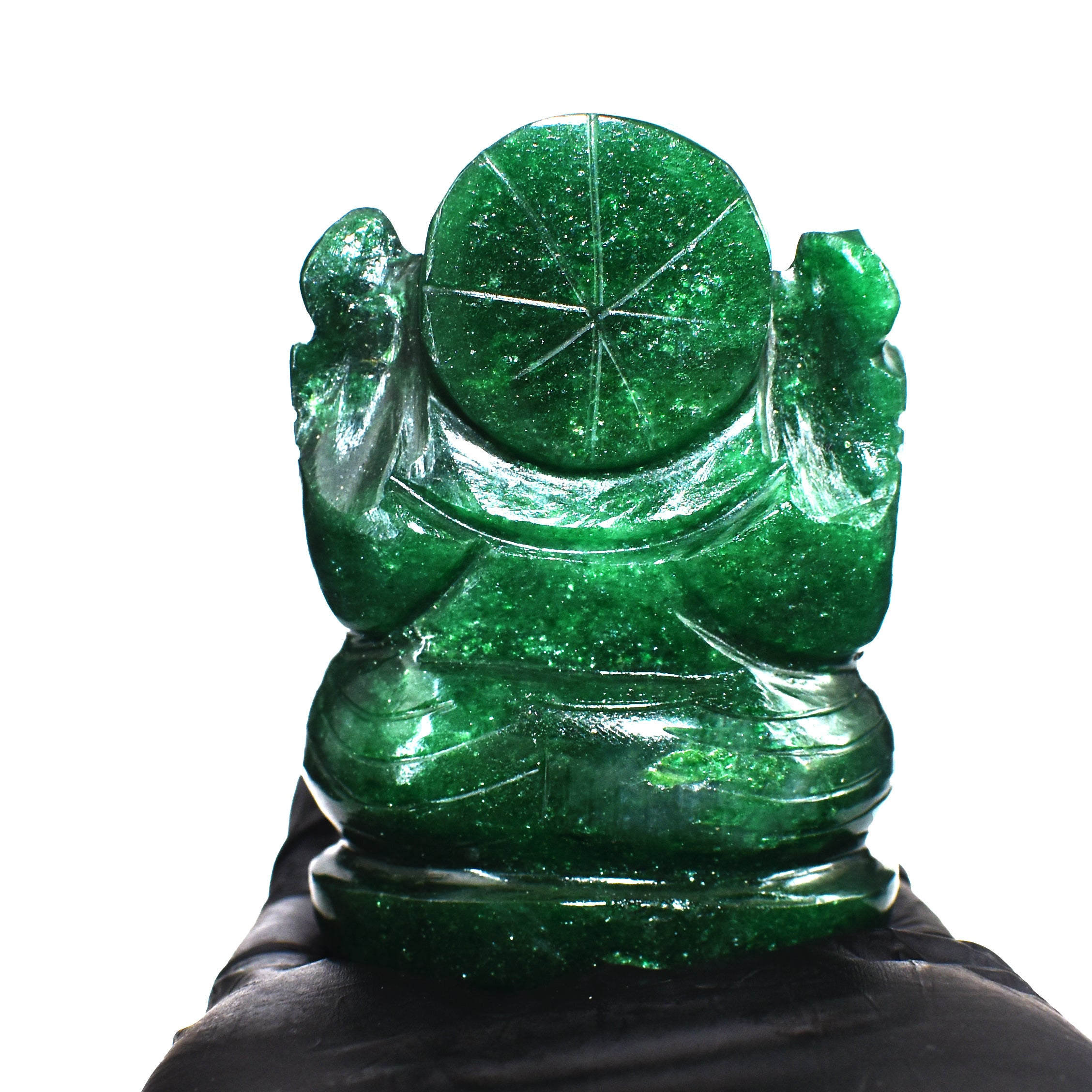 Beautiful 700.00 Cts Genuine Green Jade Divine Hand Carved Crystal Lord Ganesha Idol Gemstone Carving