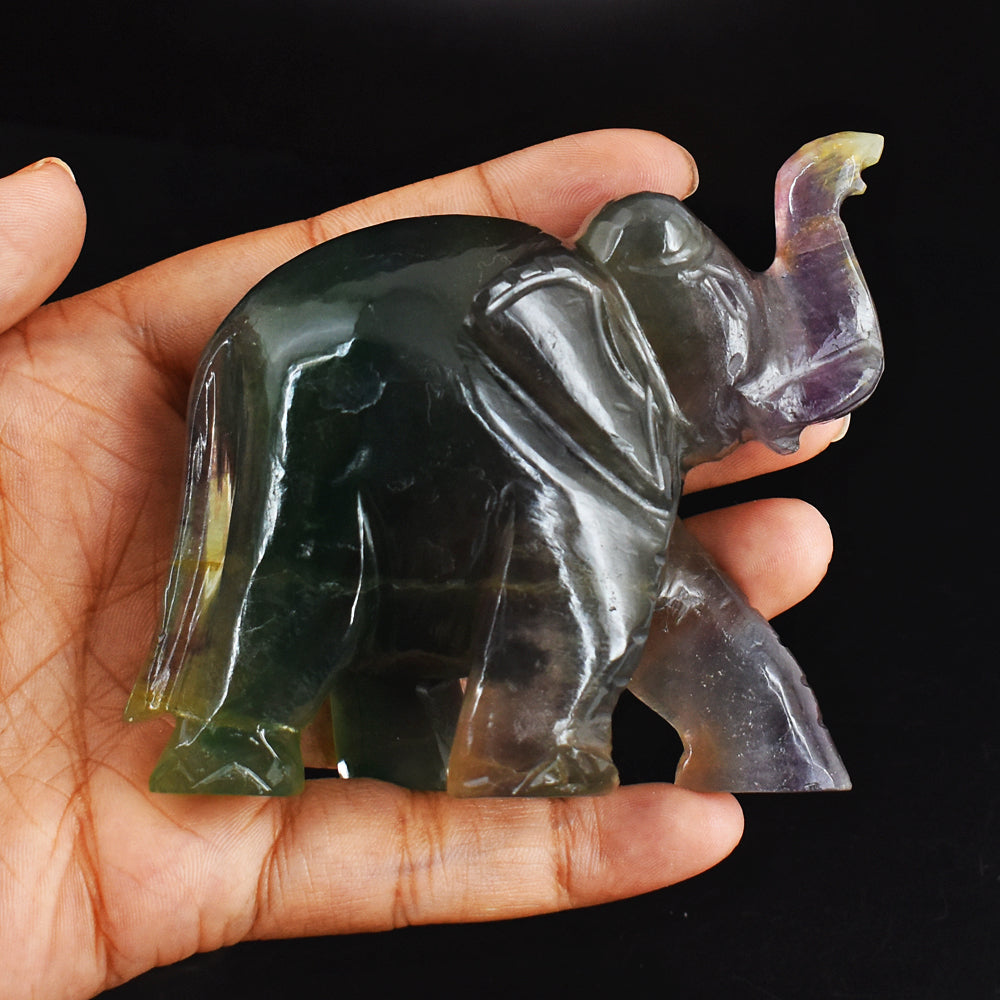 Amazing  1164.00 Cts Multicolor  Fluorite Hand Carved Genuine Crystal Gemstone Carving Elephant