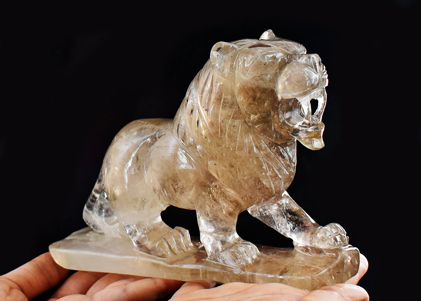Craftsmen 6127.00 Carats  Genuine Smoky Quartz Hand Carved Crystal Gemstone Carving Lion