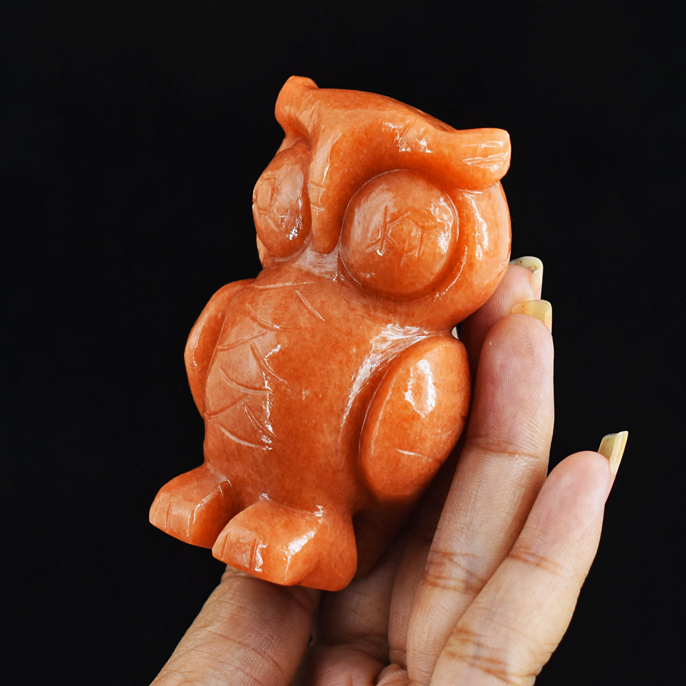 Exclusive 986.00 Carats  Genuine Aventurine  Hand Carved  Crystal Gemstone Owl Carving