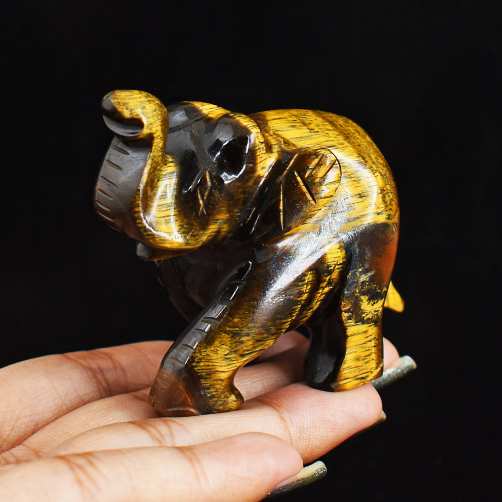 Amazing 462.00 Cts Genuine Golden Tiger Eye Hand Carved Crystal Gemstone Carving Elephant