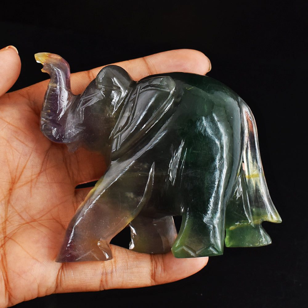 Amazing  1164.00 Cts Multicolor  Fluorite Hand Carved Genuine Crystal Gemstone Carving Elephant