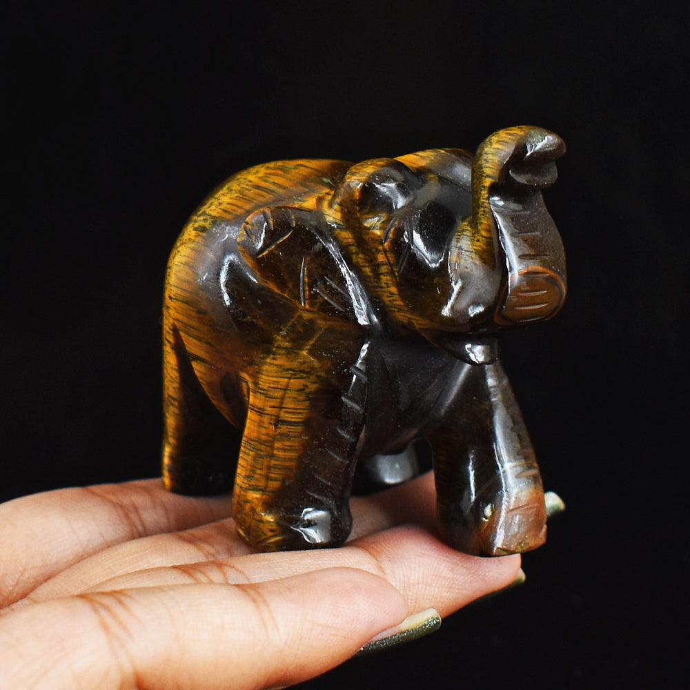 Amazing 462.00 Cts Genuine Golden Tiger Eye Hand Carved Crystal Gemstone Carving Elephant