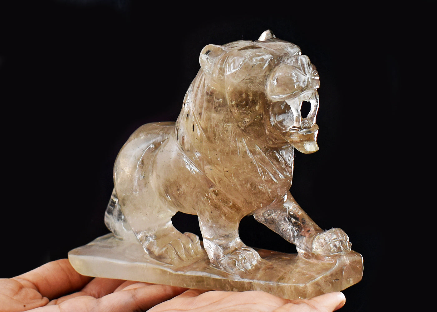 Craftsmen 6127.00 Carats  Genuine Smoky Quartz Hand Carved Crystal Gemstone Carving Lion