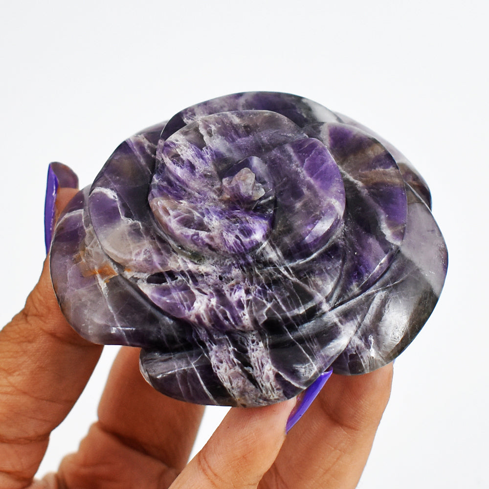 Amazing  608.00  Carats Genuine  Amethyst  Hand  Carved  Rose  Flower  Gemtone  Carving