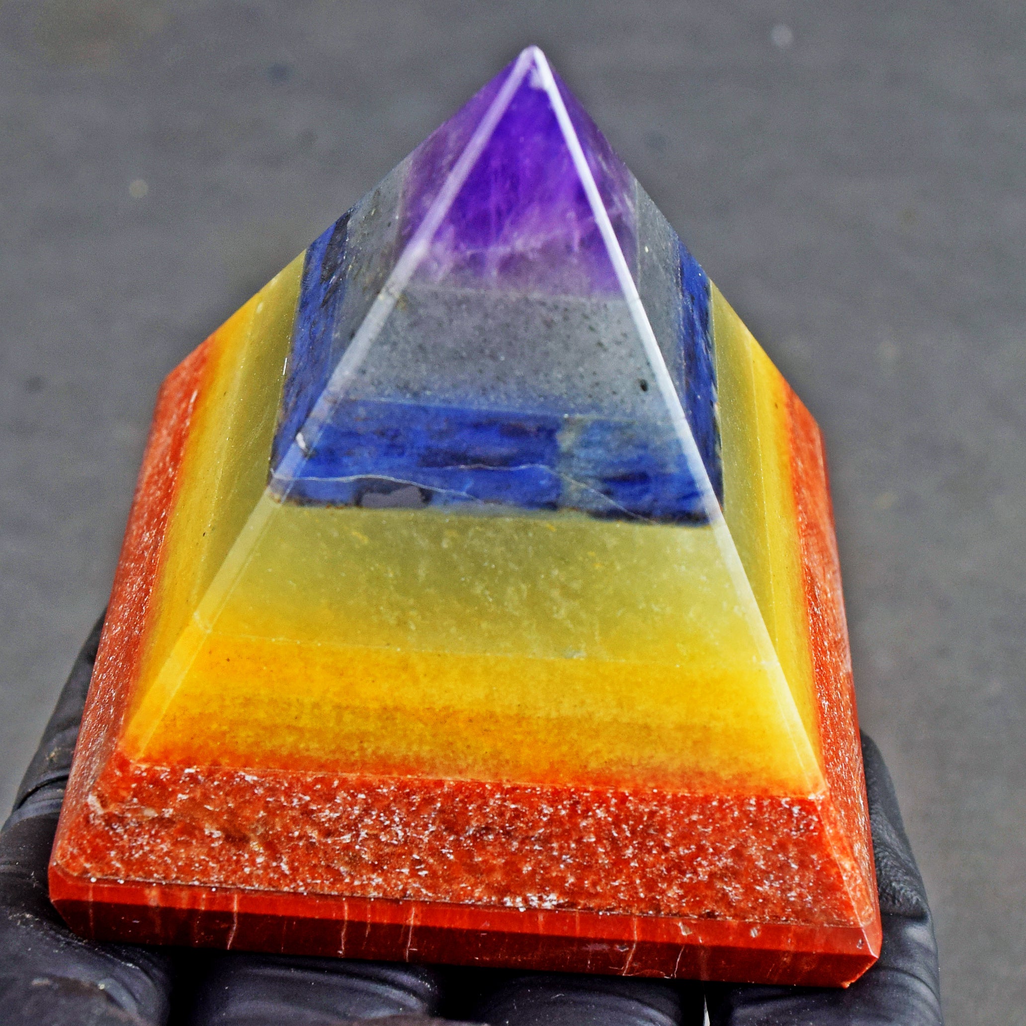 Lovely 695.00 Cts Genuine Seven Chakra Healing Divine Crystal Specimen Pyramid