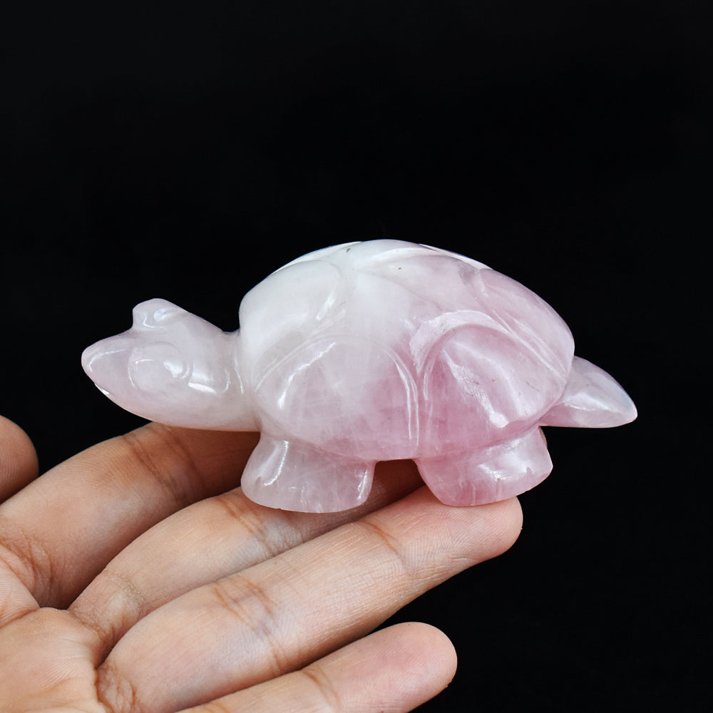 Exclusive  514.00 Carats Genuine Pink Rose Quartz Hand Carved Crystal  Gemstone Turtle Carving