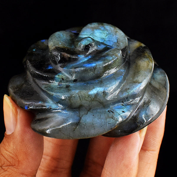 Gorgeous 538.00 Cts  Blue Flash Labradorite Hand  Carved Crystal  Rose  Gemstone Carving