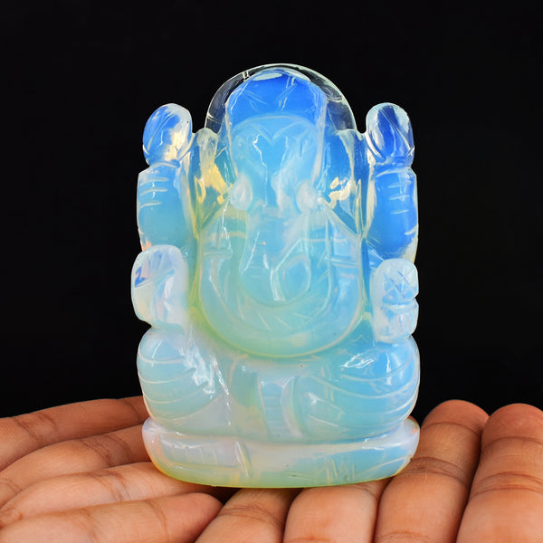 Gorgeous 929.00 Cts Genuine Opalite Hand Carved Crystal Lord Ganesha Gemstone Carving