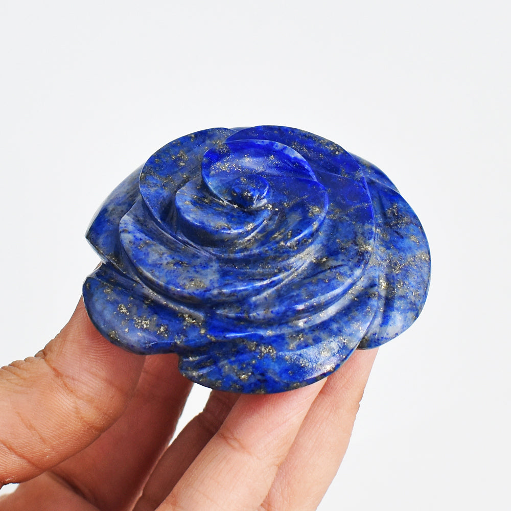 Gorgeous 589.00 Carats Genuine Blue Lapis Lazuli Hand  Carved Crystal Gemstone Carving Rose Flower