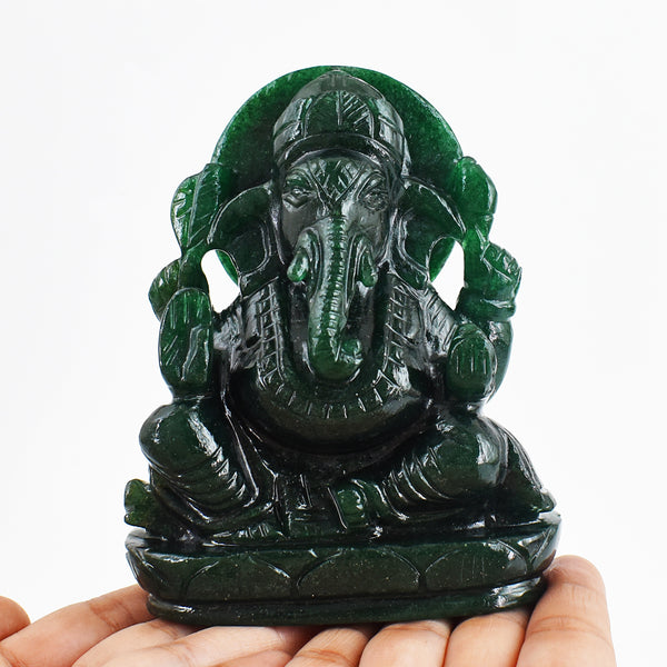 Gorgeous 2871.00 Cts Genuine Green Jade Hand Carved Crystal Gemstone Carving Lord Ganesha