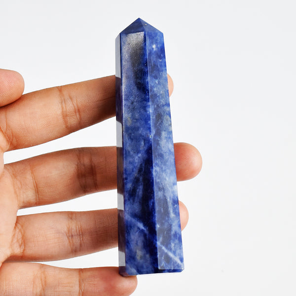 Genuine  411.00 Carats  Sodalite  Hand  Carved  Crystal  Gemstone  Healing  Point   Carving