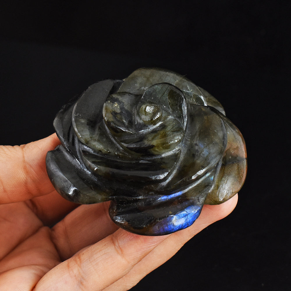 Blue Flash Labradorite  611.00 Carats  Genuine  Hand Carved  Gemstone Rose Flower Carving