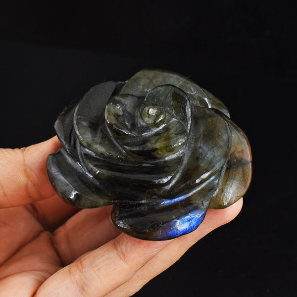 Blue Flash Labradorite  611.00 Carats  Genuine  Hand Carved  Gemstone Rose Flower Carving