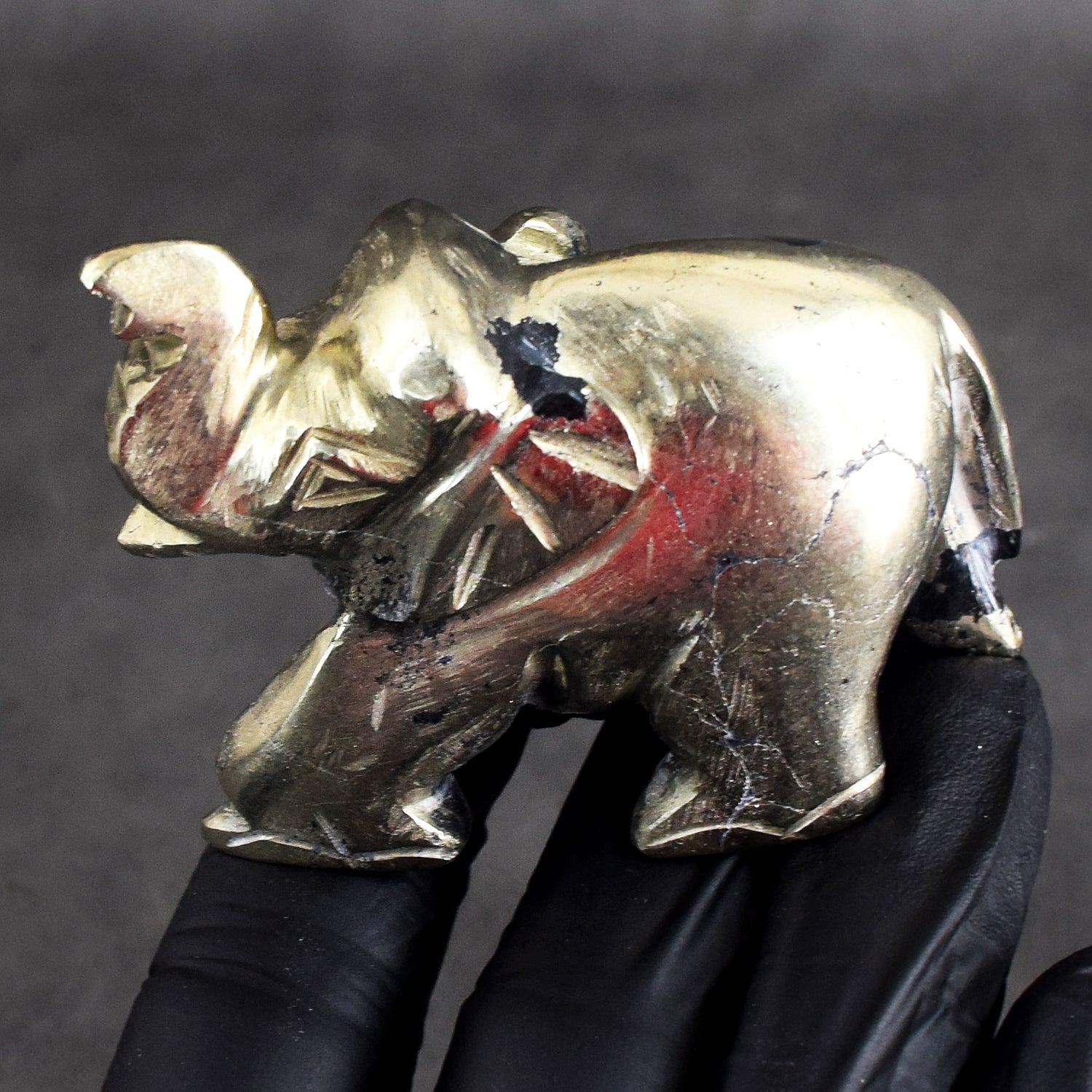 Special 672.00 Cts Genuine Pyrite Hand Carved Gemstone Premium Elephant Crystal