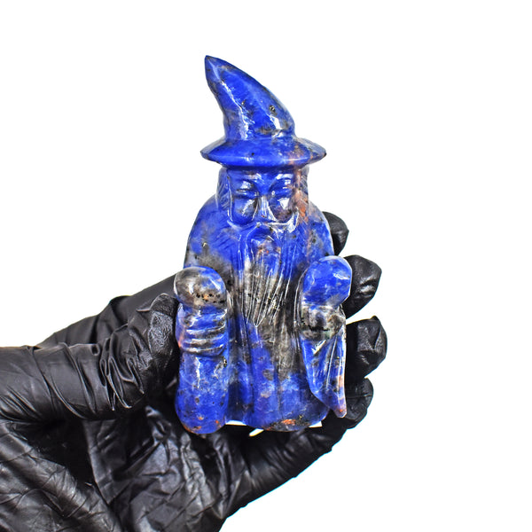 Genuine 545.00 Carats Sodalite Hand Carved Crystal Gemstone Wizard Carving