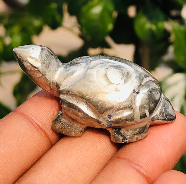 Natural 158.00 Cts Genuine Pyrite Hand Carved Premium Turtle Crystal Gemstone