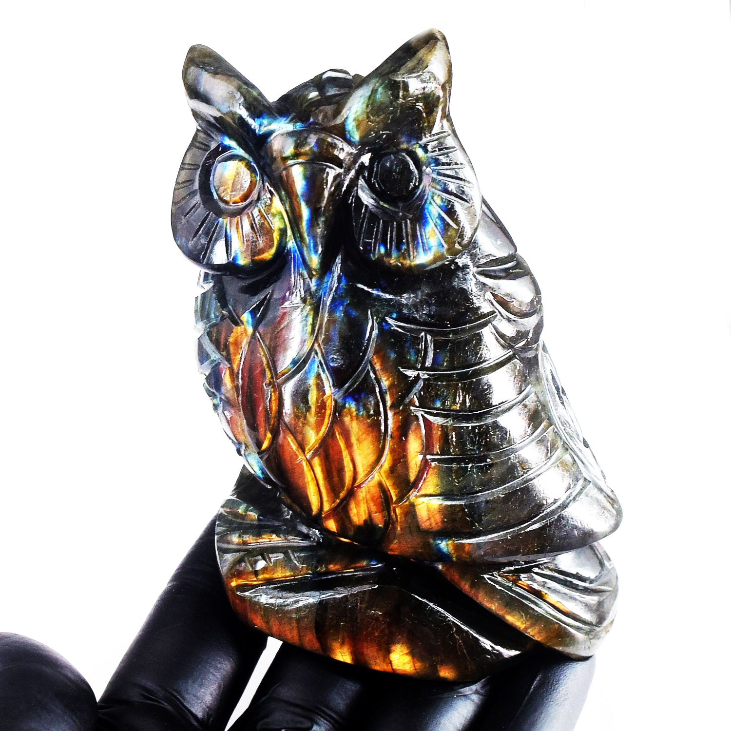 Gorgeous 2296.00 Cts Genuine Flashy Labradorite Hand Carved Premium Owl Crystal