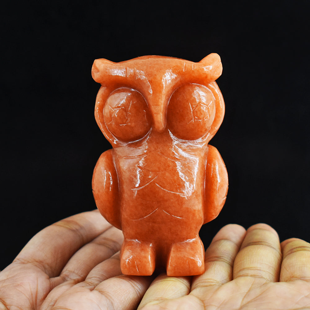 Exclusive 986.00 Carats  Genuine Aventurine  Hand Carved  Crystal Gemstone Owl Carving