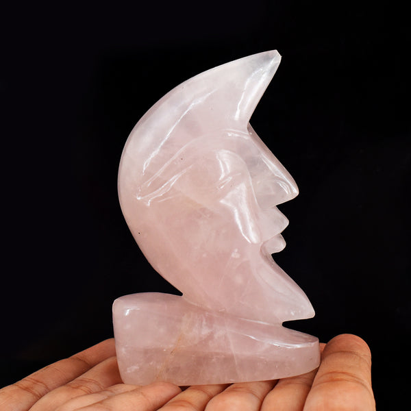 Natural  1076.00 Cts  Genuine Pink Rose Quartz Moon With Stand Hand Carved Gemstone Carving