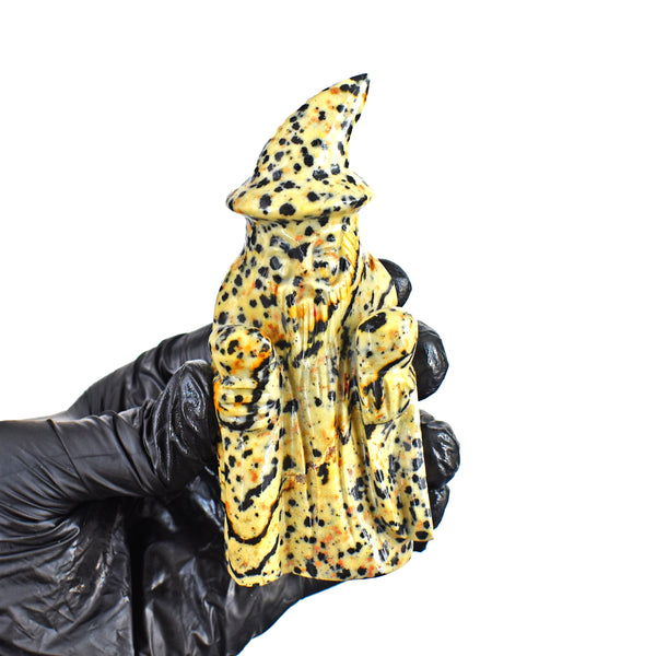 Amazing 860.00 Cts Genuine Dalmation Jasper Hand Carved Premium Wizard Crystal