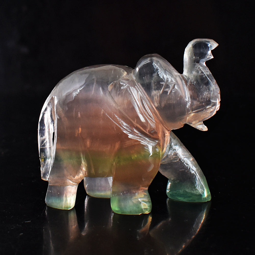 Craftsmen Multicolor Fluorite Hand Carved Genuine Crystal Gemstone Carving Elephant