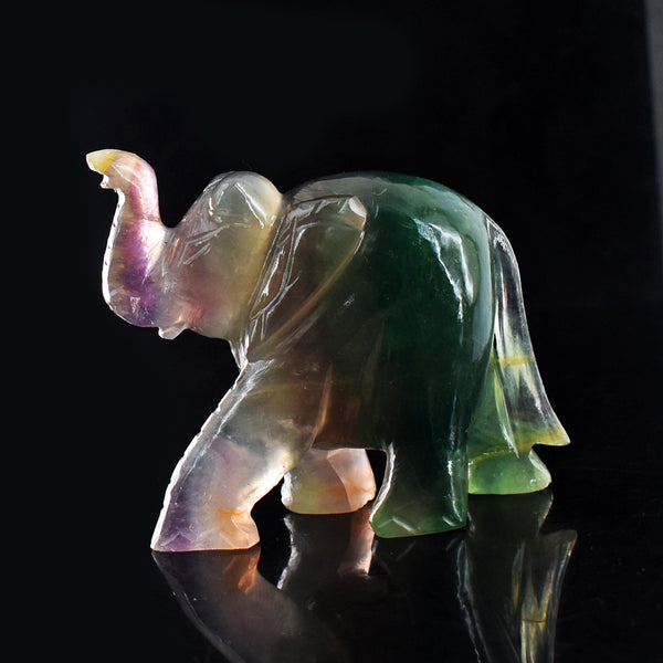 Amazing  1164.00 Cts Multicolor  Fluorite Hand Carved Genuine Crystal Gemstone Carving Elephant
