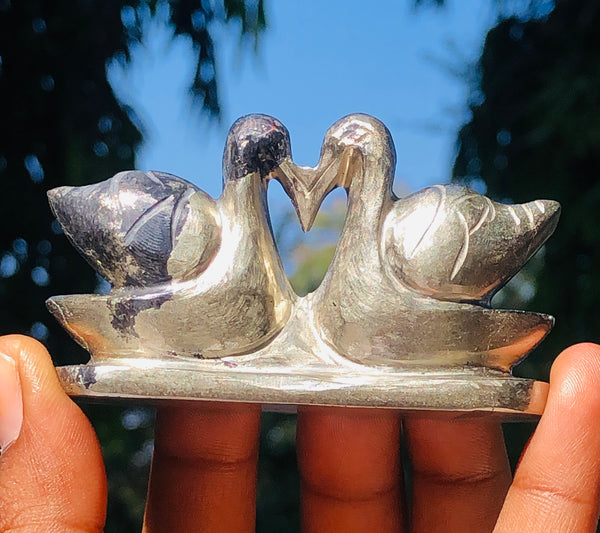 Genuine 612.00 Cts Best Pyrite Love Carved Premium Swan Pair