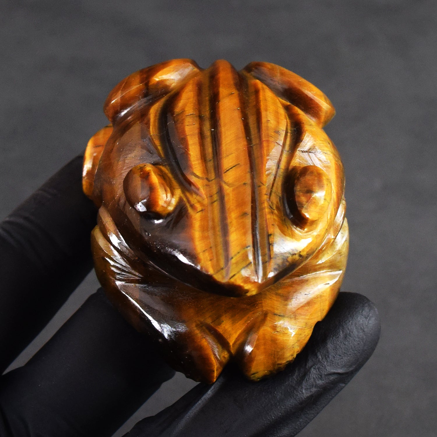 Morbid 676.00 Cts Genuine Tiger Eye Hand Carved Premium Crystal Frog