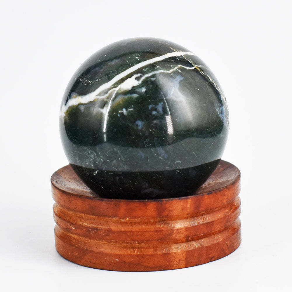 Beautiful 787.00 Cts  Genuine  Green Moss Agate Hand  Carved  Crystal  Healing Gemstone Sphere
