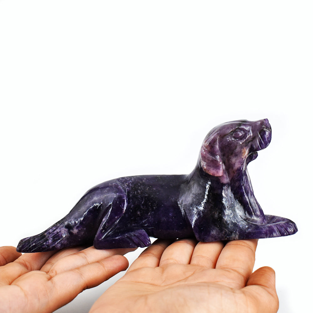 Artisian 2722.00 Carats Genuine Lepidolite Hand Carved  Crystal Gemstone Carving Dog