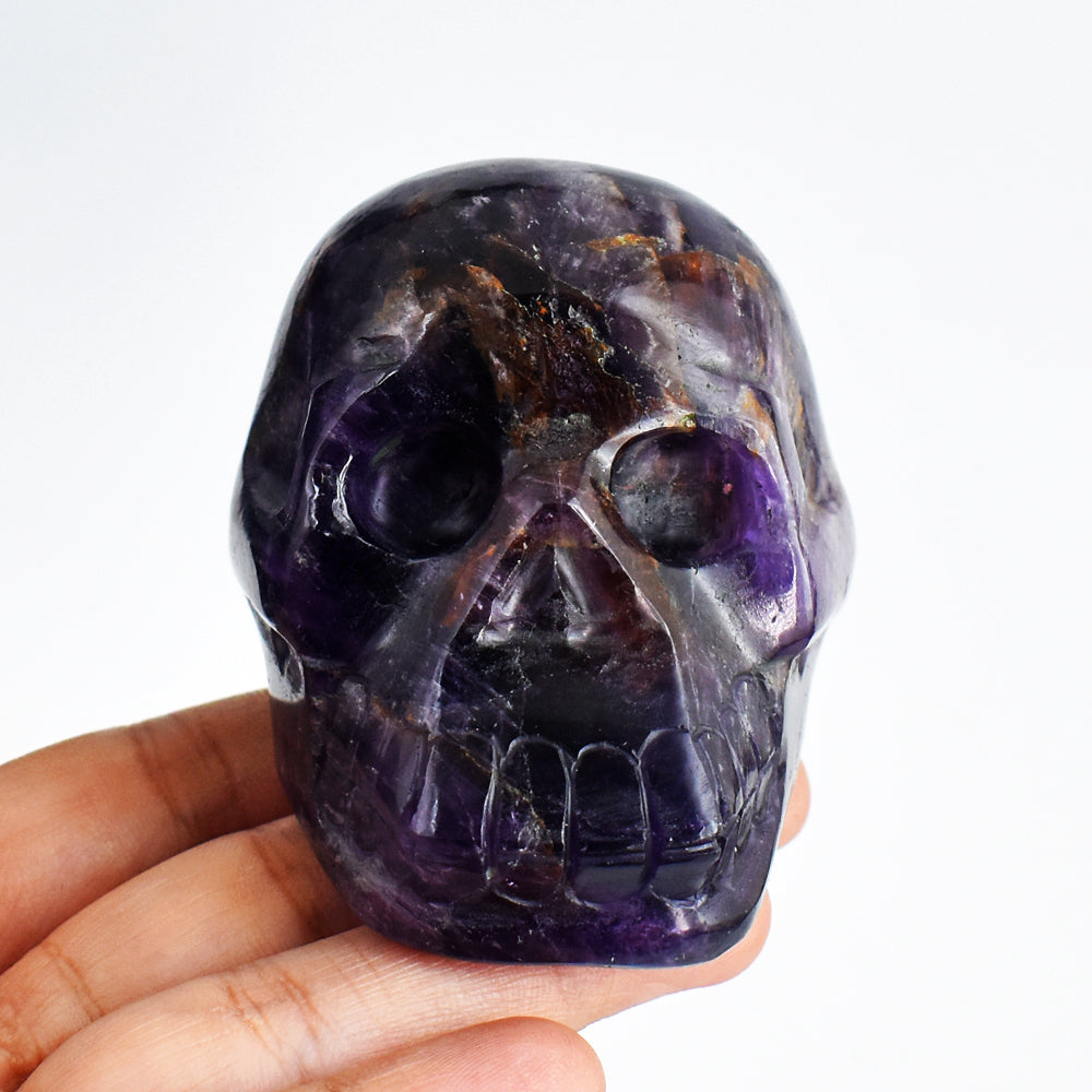 Craftsmen 1191.00  Carats Genuine  Purple  Amethyst Hand  Carved Crystal Gemstone Skull Carving