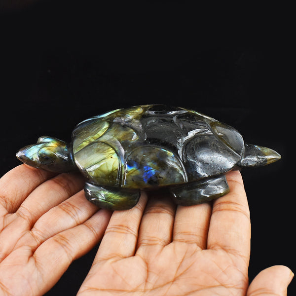 Fancy 1231.00 Cts Genuine Amazing Flash Labradorite  Hand Carved  Crystal  Gemstone Turtle Carving