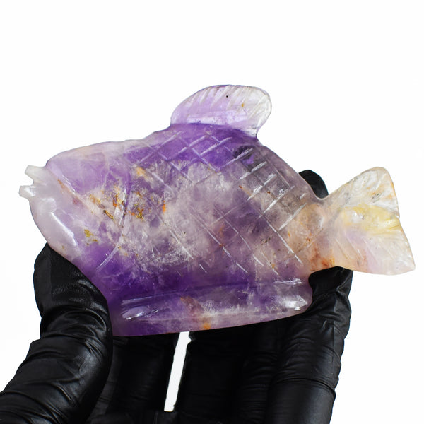 Stunning 496.00 Carats Amethyst Hand Carved Genuine Crystal Gemstone Carving Fish 2026 Collection