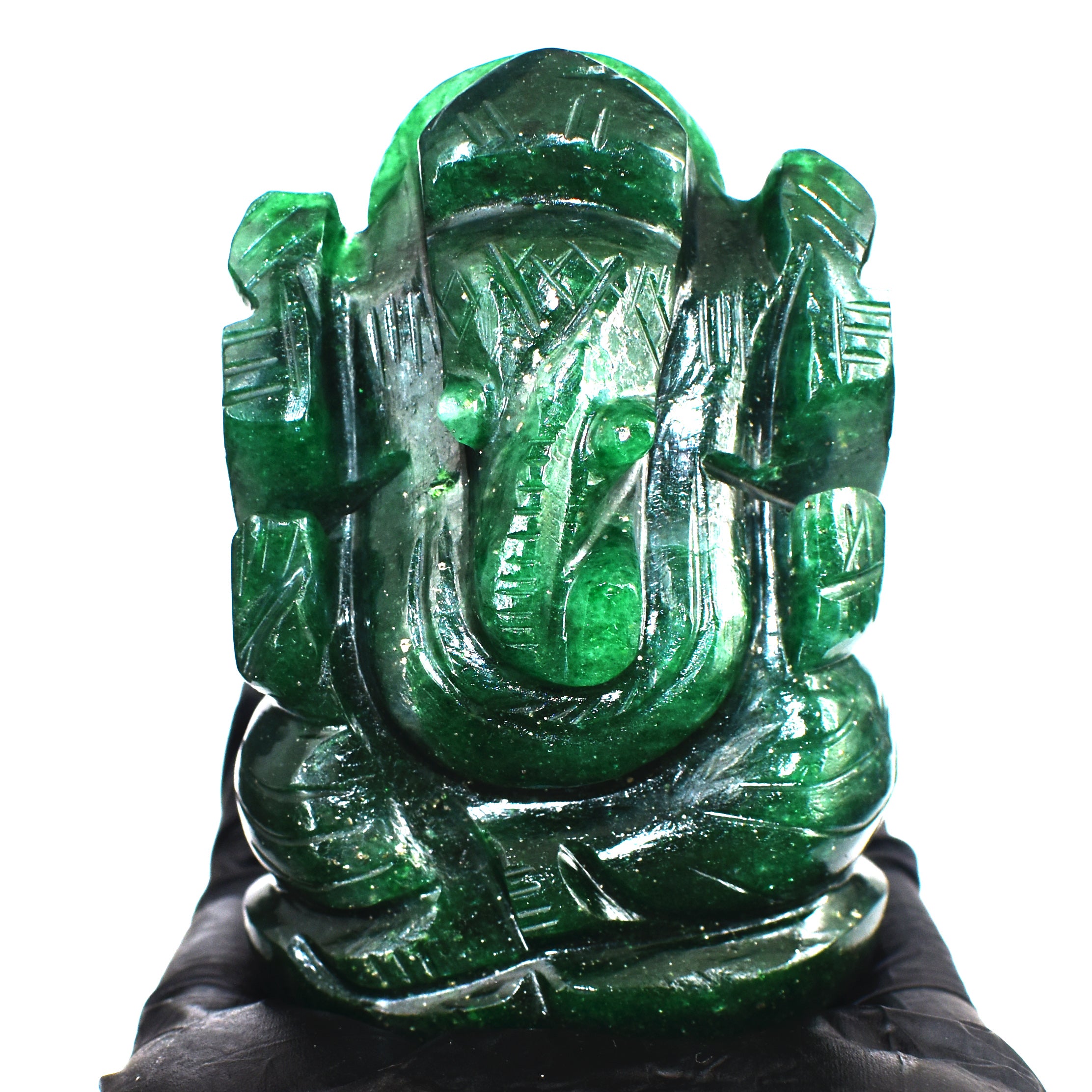 Beautiful 700.00 Cts Genuine Green Jade Divine Hand Carved Crystal Lord Ganesha Idol Gemstone Carving