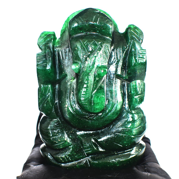 Beautiful 700.00 Cts Genuine Green Jade Divine Hand Carved Crystal Lord Ganesha Idol Gemstone Carving