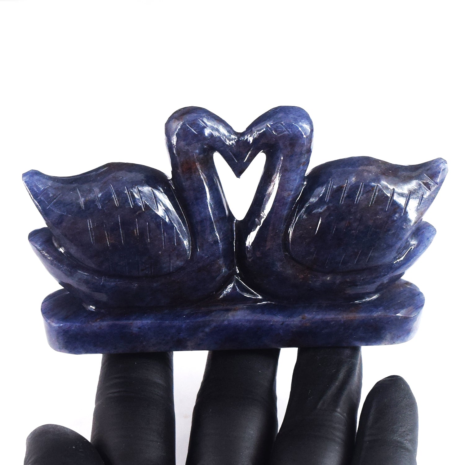 Graceful 871.00 Cts Genuine Blue Iolite Carved Love Premium Swan Pair