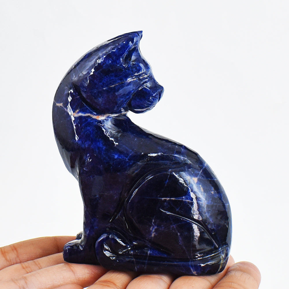 Natural  1537.00  Carats  Genuine Blue Sodalite Hand Carved Crystal Gemstone Cat Carving