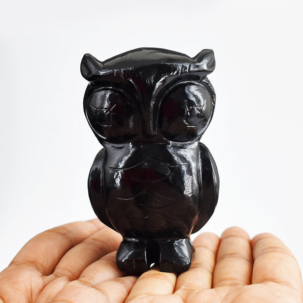 Natural  1150.00 Carats Black  Spinel  Hand  Carved  Genuine  Crystal Gemstone Owl Carving