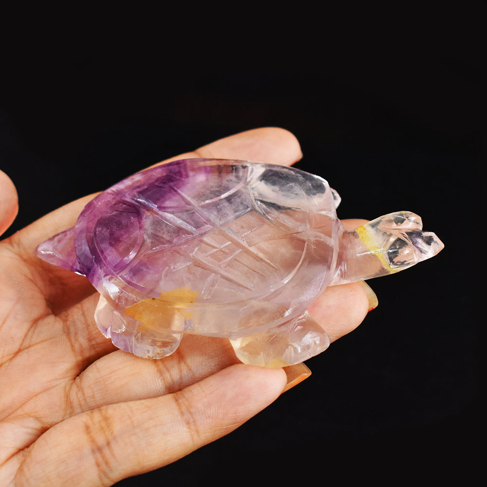 Awesome  362.00 Carats Genuine  Hand Carved  Multicolor Fluorite Crystal  Gemstone Turtle Carving
