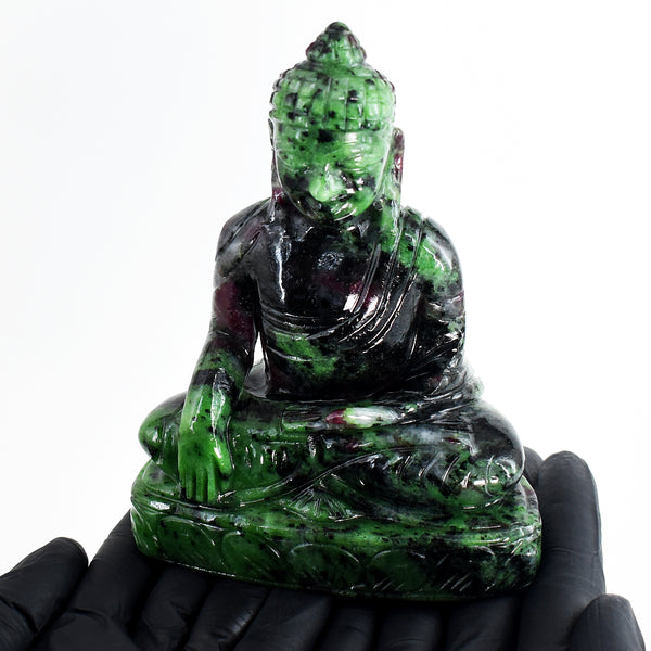 Genuine 2918.00 Cts Ruby Zoisite Hand Carved Crystal Buddha Idol Gemstone Carving