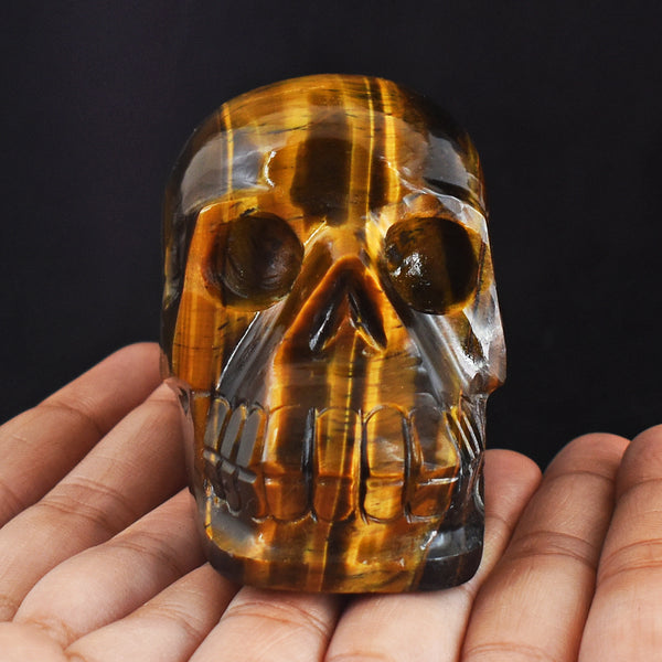 Natural 1372.00 Carats Genuine Golden Tiger Eye Hand Carved Crystal  Gemstone Skull Carving