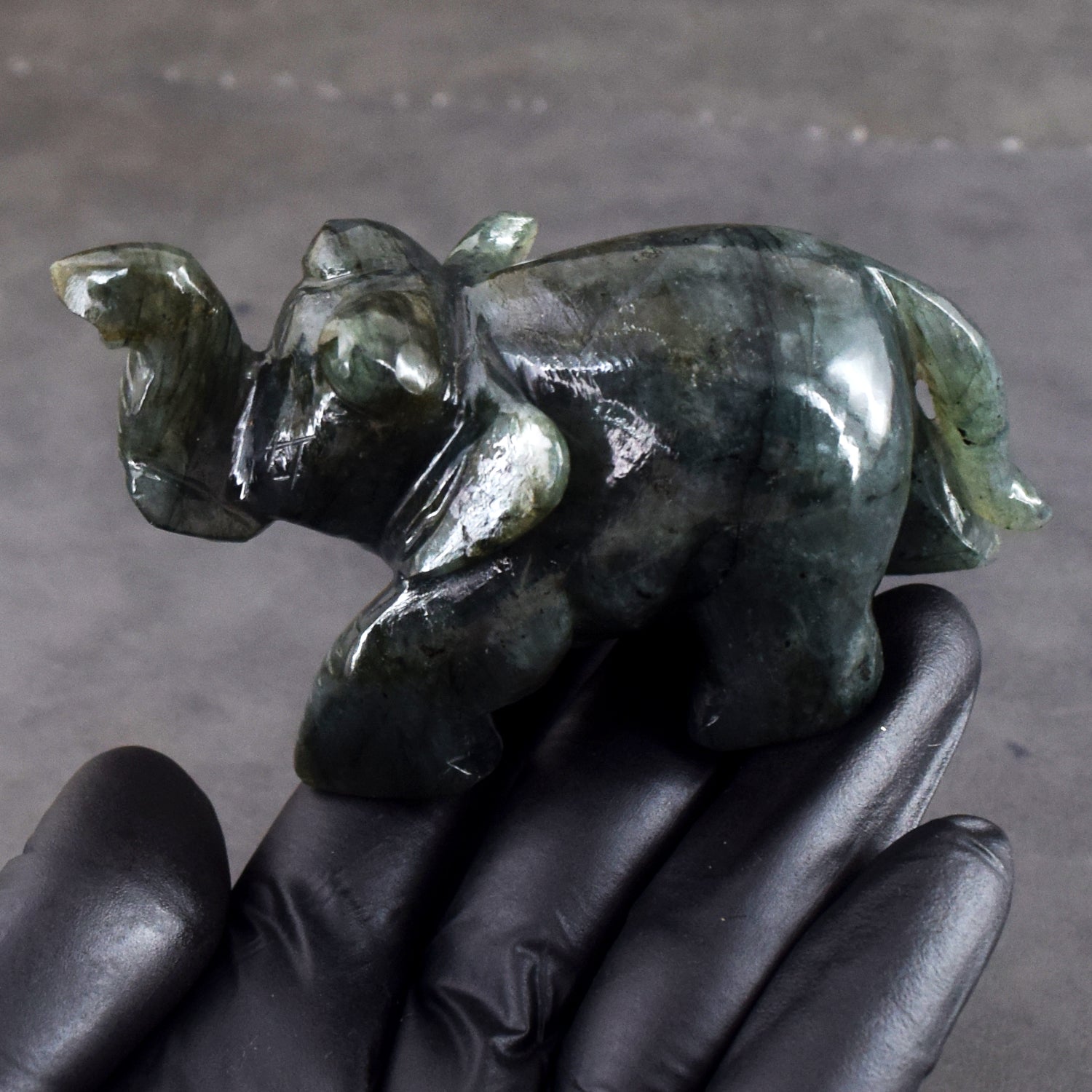 Genuine 917.00 Cts Blue Flash Labradorite Carved Premium Crystal Elephant